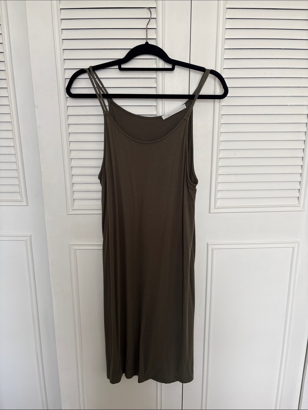 Double Zero Olive Midi Slip Dress with Double Straps